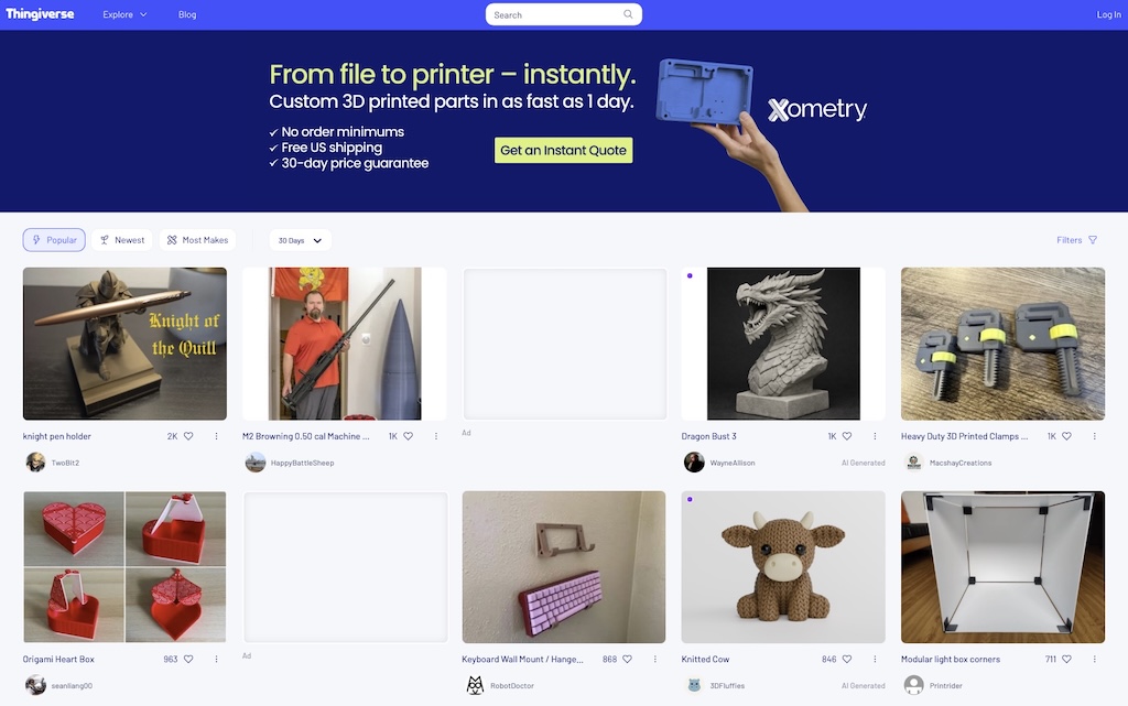 3d ThingiverseHomePage web