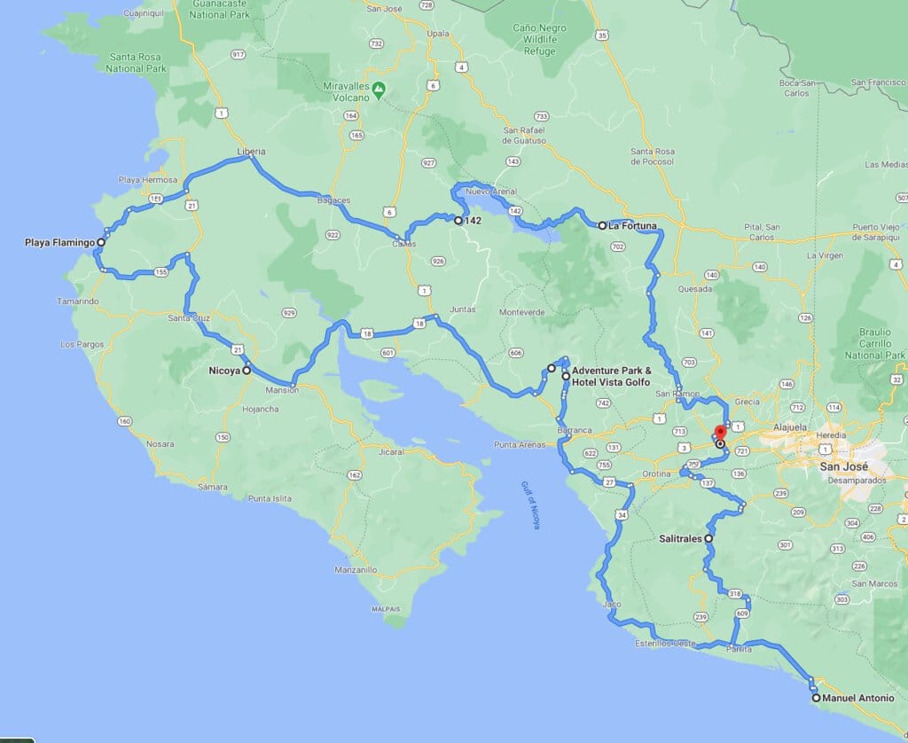 CostaRicaRoughTripRoute