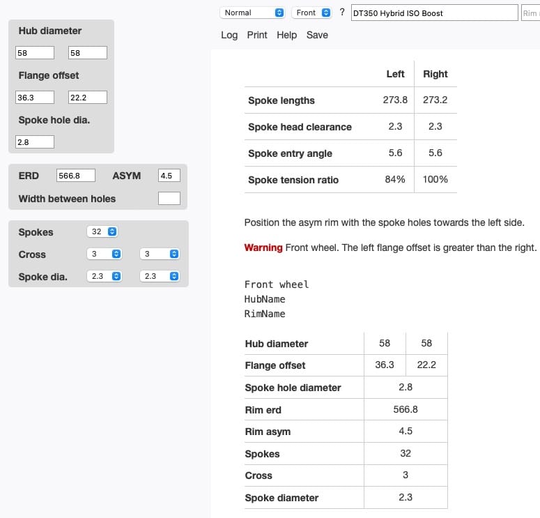 Example Spoke Calculator