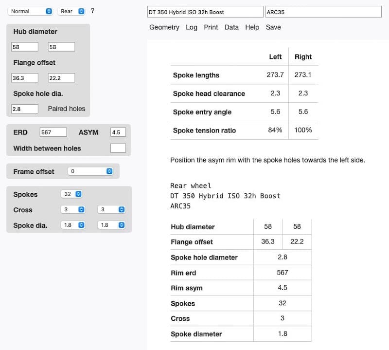 Spoke calculations - rear